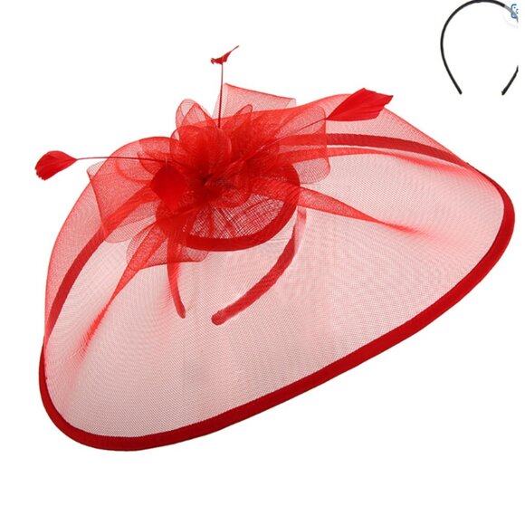 Elegant Red Fascinator Hat for Women – Wedding, Derby, Church & Luncheon Ready - Picture 2 of 2